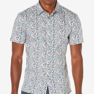 Perry Ellis Men's Grey Painted Floral Shirt